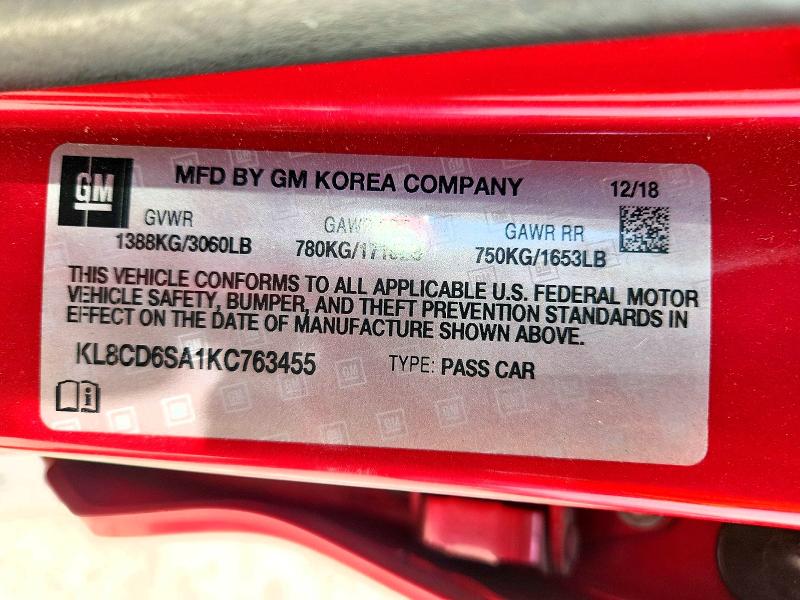 Продажа на аукционе авто 2019 Chevrolet Spark, vin: KL8CD6SA1KC763455, номер лота: 60112946