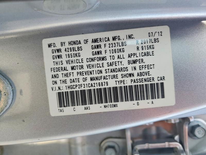 Продаж на аукціоні авто 2012 Honda Accord, vin: 1HGCP2F31CA216879, номер лоту: 59070436