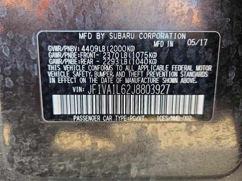 Aukcja sprzedaży 2018 Subaru Wrx, vin: JF1VA1L62J8803927, numer aukcji: 59232216