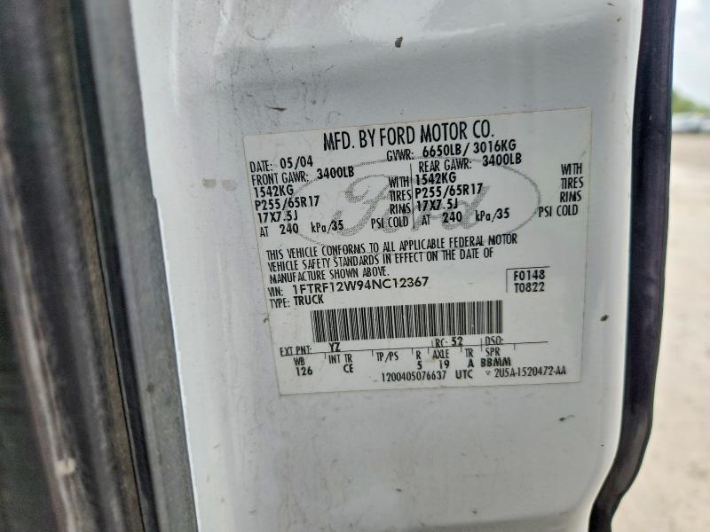 Aukcja sprzedaży 2004 Ford F150, vin: 1FTRF12W94NC12367, numer aukcji: 60093186