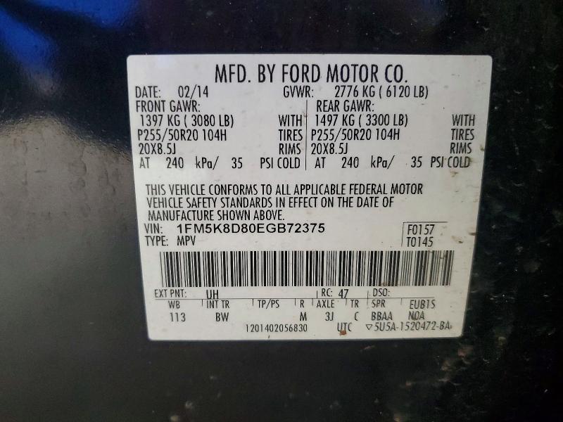 Aukcja sprzedaży 2014 Ford Explorer, vin: 1FM5K8D80EGB72375, numer aukcji: 61017206