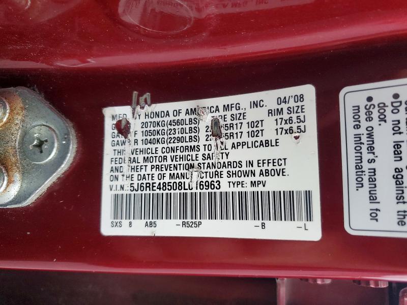 60175916 :رقم المزاد ، 5J6RE48508L016963 vin ، 2008 Honda Cr-v مزاد بيع