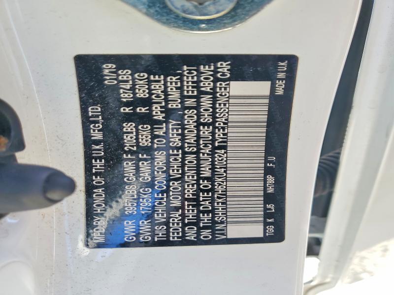 Продаж на аукціоні авто 2019 Honda Civic, vin: SHHFK7H62KU410324, номер лоту: 60791606