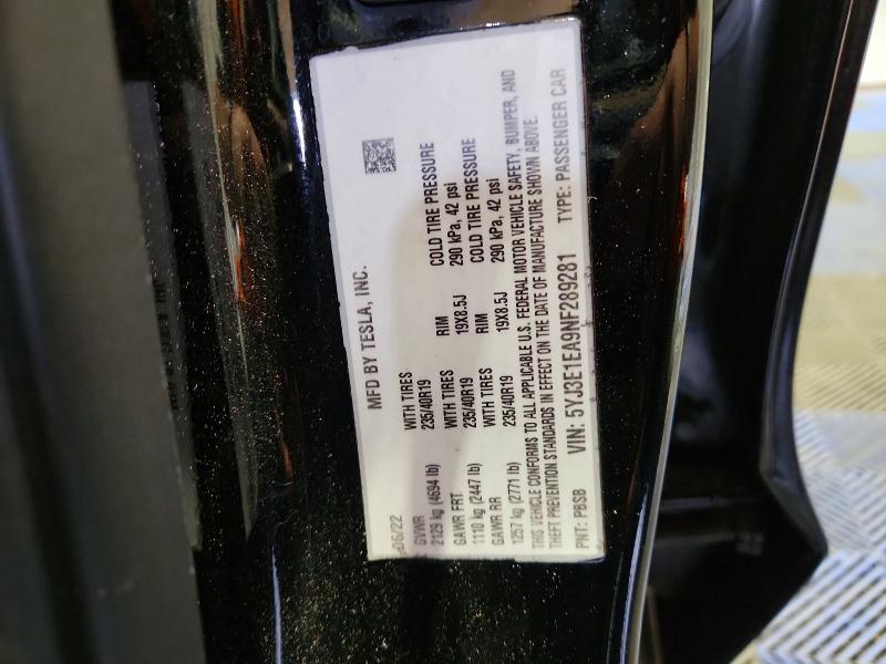62549216 :رقم المزاد ، 5YJ3E1EA9NF289281 vin ، 2022 Tesla Model 3 مزاد بيع