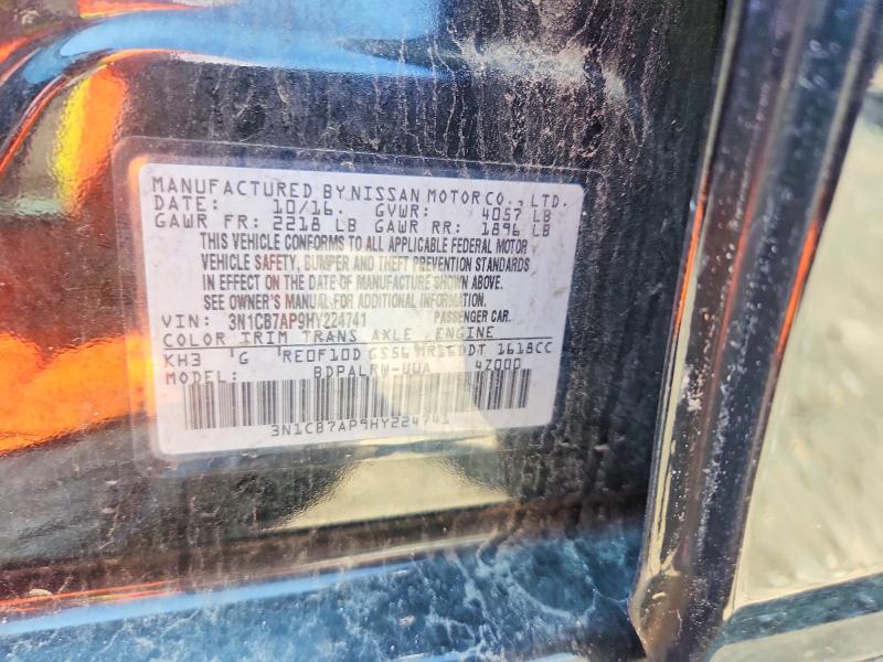 Aukcja sprzedaży 2017 Nissan Sentra, vin: 3N1CB7AP9HY224741, numer aukcji: 59574696