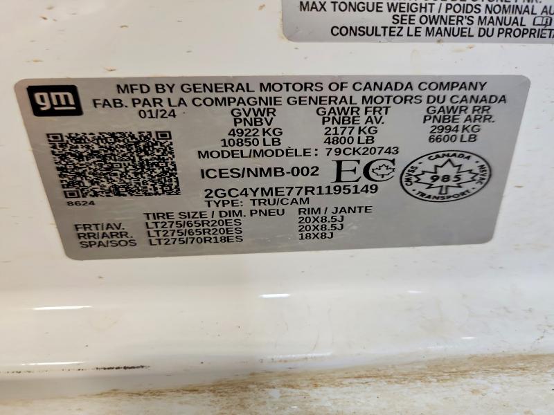 2024 Chevrolet Silverado მანქანა იყიდება აუქციონზე, vin: 2GC4YME77R1195149, აუქციონის ნომერი: 61966176