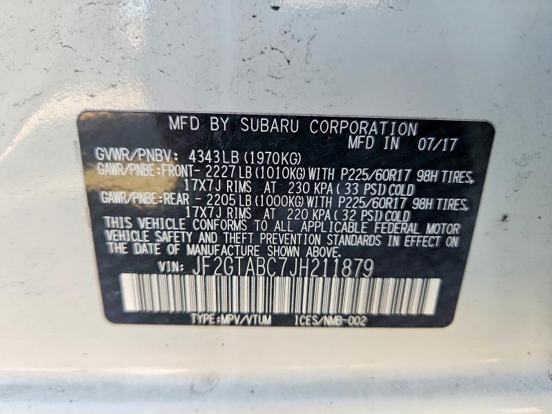 2018 Subaru Crosstrek მანქანა იყიდება აუქციონზე, vin: JF2GTABC7JH211879, აუქციონის ნომერი: 62951296