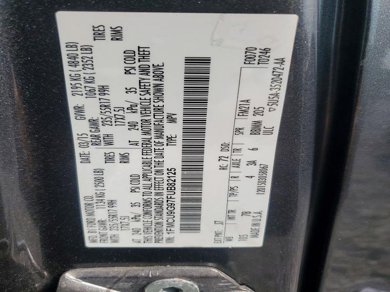 2015 Ford Escape მანქანა იყიდება აუქციონზე, vin: 1FMCU9G97FUB82125, აუქციონის ნომერი: 60418696