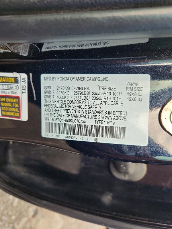 62592566 :رقم المزاد ، 5J8TC1H50KL010735 vin ، 2019 Acura Rdx مزاد بيع