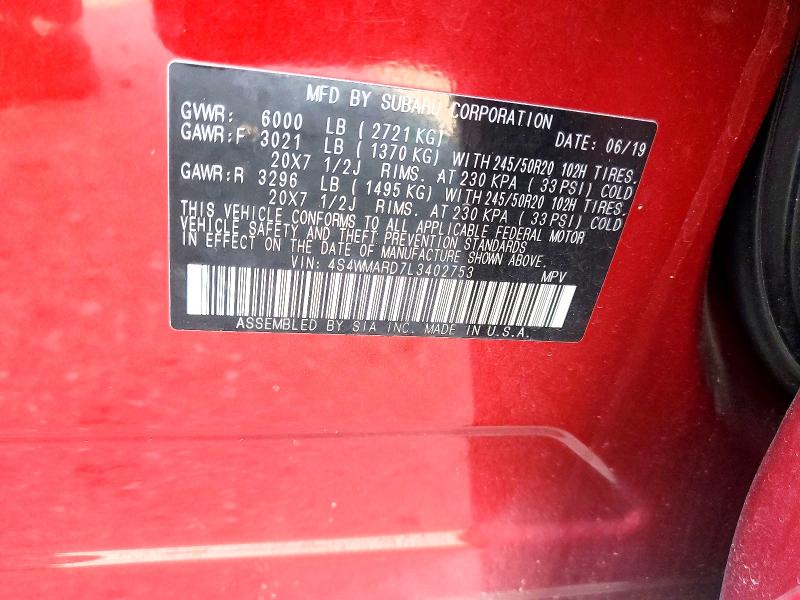 61561826 :رقم المزاد ، 4S4WMARD7L3402753 vin ، 2020 Subaru Ascent مزاد بيع