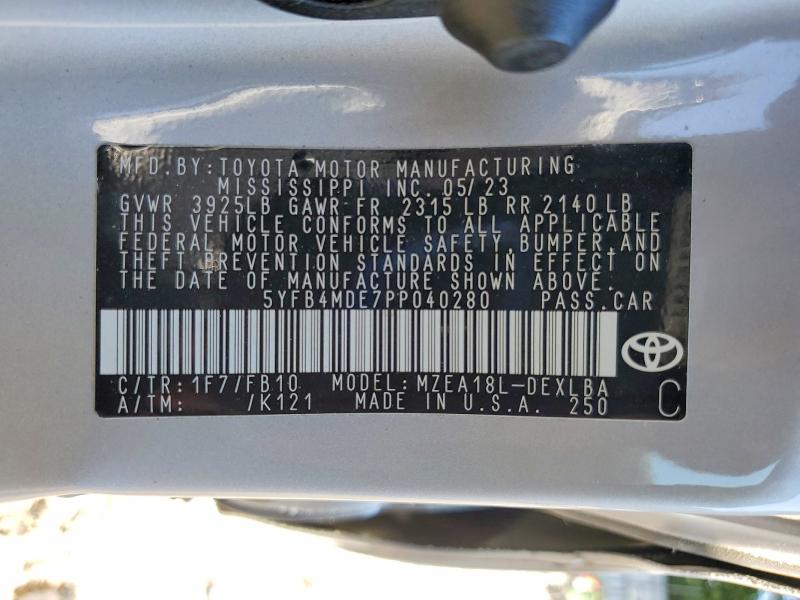Aukcja sprzedaży 2023 Toyota Corolla, vin: 5YFB4MDE7PP040280, numer aukcji: 60898486