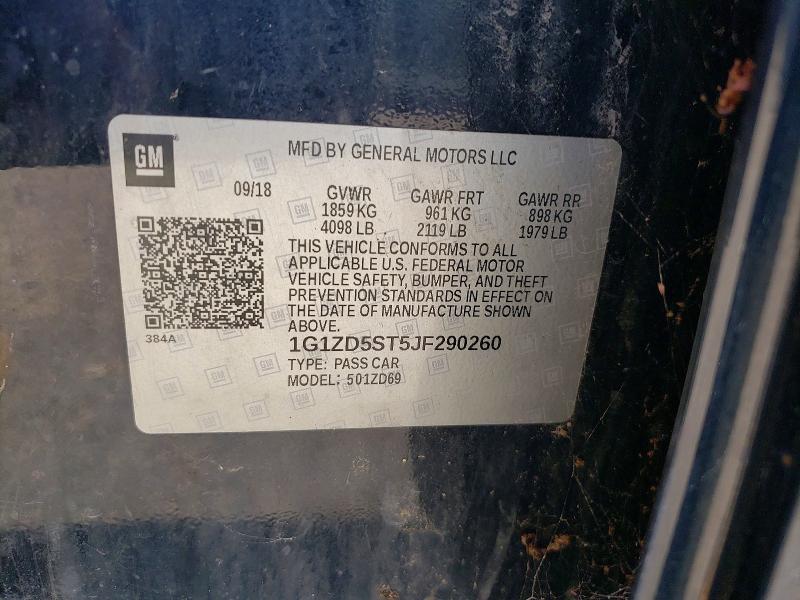 62110766 :رقم المزاد ، 1G1ZD5ST5JF290260 vin ، 2018 Chevrolet Malibu مزاد بيع