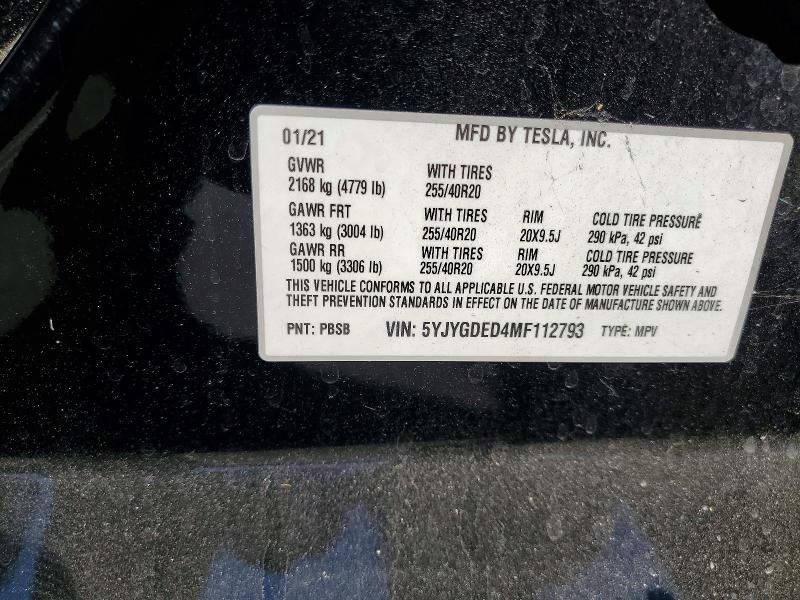 Aukcja sprzedaży 2021 Tesla Model Y, vin: 5YJYGDED4MF112793, numer aukcji: 60490986