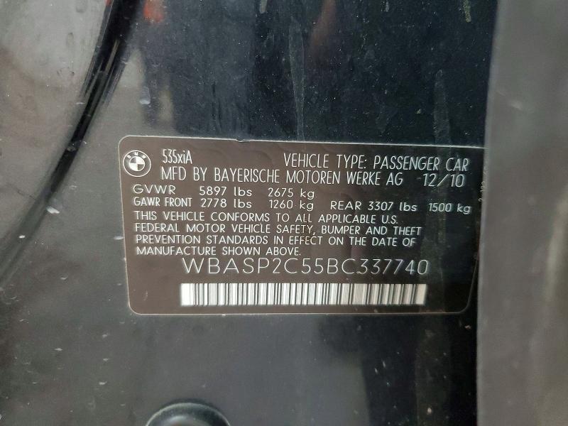Продажа на аукционе авто 2011 Bmw 535, vin: WBASP2C55BC337740, номер лота: 61199286