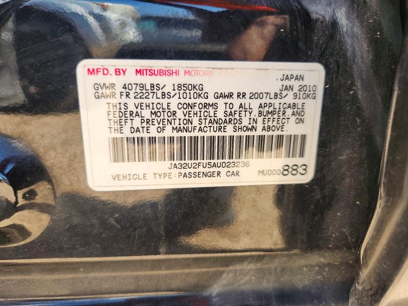 2010 Mitsubishi Lancer მანქანა იყიდება აუქციონზე, vin: JA32U2FU5AU023236, აუქციონის ნომერი: 61883686