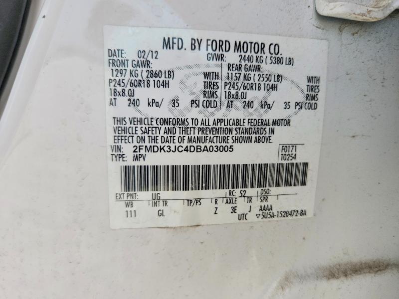 59953026 :رقم المزاد ، 2FMDK3JC4DBA03005 vin ، 2013 Ford Edge مزاد بيع