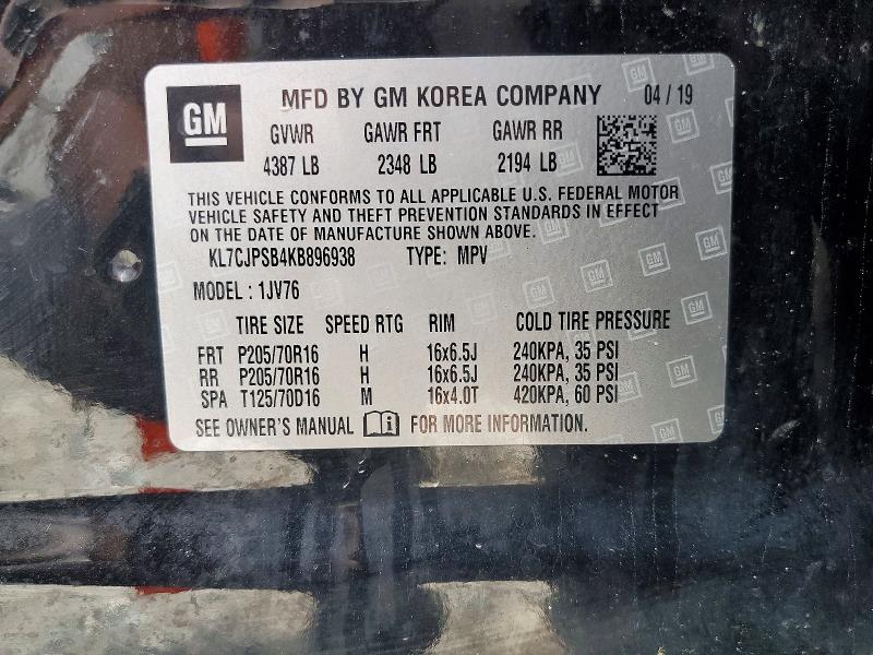 Продаж на аукціоні авто 2019 Chevrolet Trax, vin: KL7CJPSB4KB896938, номер лоту: 61665376