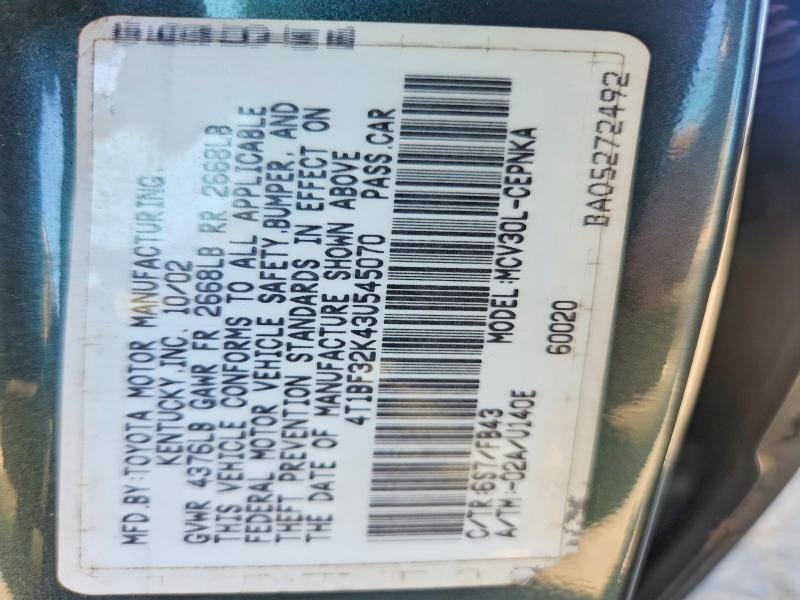 Aukcja sprzedaży 2003 Toyota Camry, vin: 4T1BF32K43U545070, numer aukcji: 60988116
