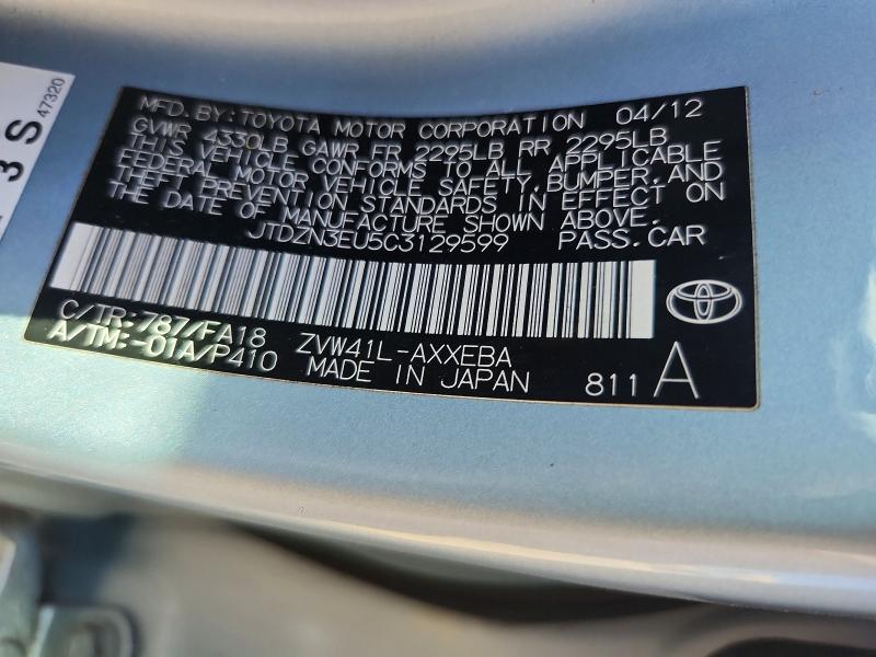 60413036 :رقم المزاد ، JTDZN3EU5C3129599 vin ، 2012 Toyota Prius V مزاد بيع
