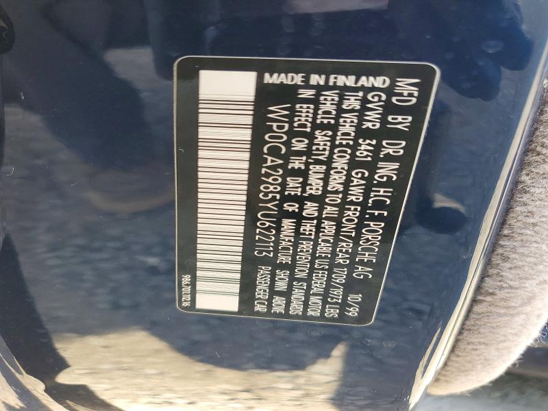 60959536 :رقم المزاد ، WP0CA2985YU622113 vin ، 2000 Porsche Boxster مزاد بيع