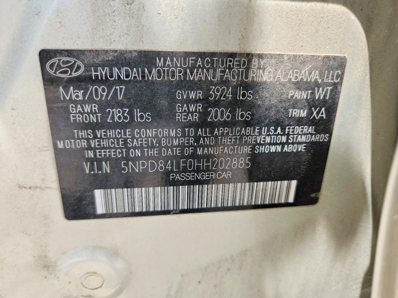 60030396 :رقم المزاد ، 5NPD84LF0HH202885 vin ، 2017 Hyundai Elantra مزاد بيع