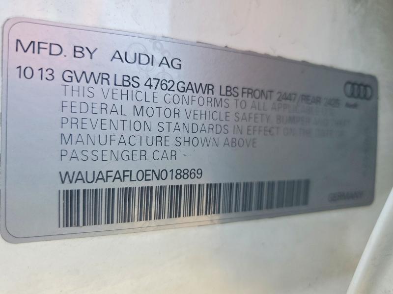 61208996 :رقم المزاد ، WAUAFAFL0EN018869 vin ، 2014 Audi A4 مزاد بيع