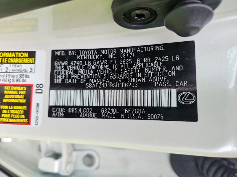 2025 Lexus Es 350 მანქანა იყიდება აუქციონზე, vin: 58AFZ1B19SU186293, აუქციონის ნომერი: 59702266