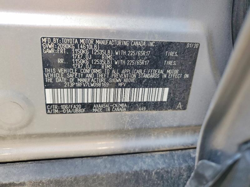 2020 Toyota Rav4 მანქანა იყიდება აუქციონზე, vin: 2T3P1RFV7LW098169, აუქციონის ნომერი: 59395696
