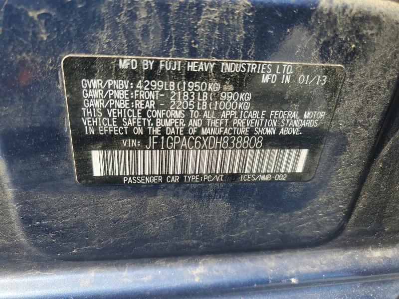 62435736 :رقم المزاد ، JF1GPAC6XDH838808 vin ، 2013 Subaru Impreza مزاد بيع
