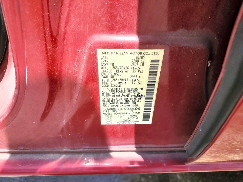 2006 Nissan Xterra მანქანა იყიდება აუქციონზე, vin: 5N1AN08U56C508609, აუქციონის ნომერი: 62160166