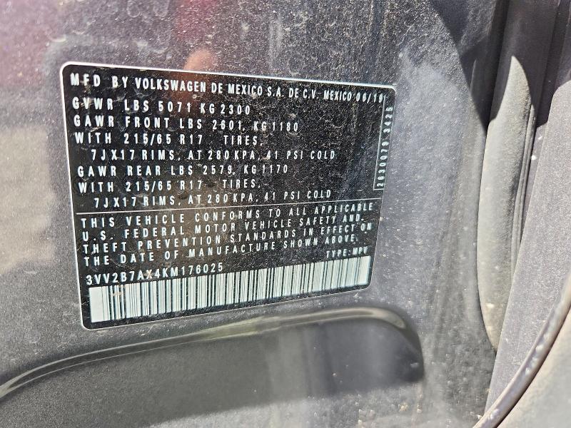 Aukcja sprzedaży 2019 Volkswagen Tiguan, vin: 3VV2B7AX4KM176025, numer aukcji: 63176816