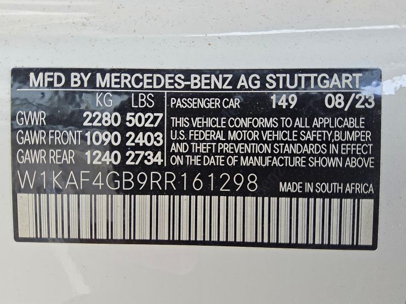 2024 Mercedes-benz C მანქანა იყიდება აუქციონზე, vin: W1KAF4GB9RR161298, აუქციონის ნომერი: 61179326