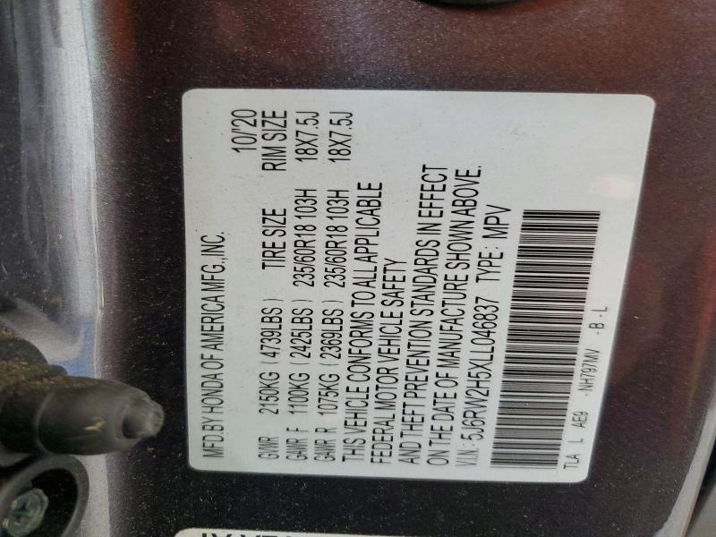61195086 :رقم المزاد ، 5J6RW2H5XLL046837 vin ، 2020 Honda Cr-v مزاد بيع