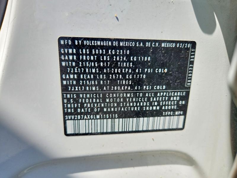 61885776 :رقم المزاد ، 3VV2B7AX6LM115115 vin ، 2020 Volkswagen Tiguan مزاد بيع