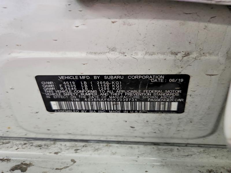 Aukcja sprzedaży 2019 Subaru Legacy, vin: 4S3BNAF65K3039731, numer aukcji: 59987996