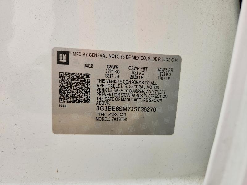 Aukcja sprzedaży 2018 Chevrolet Cruze, vin: 3G1BE6SM7JS636270, numer aukcji: 59350376