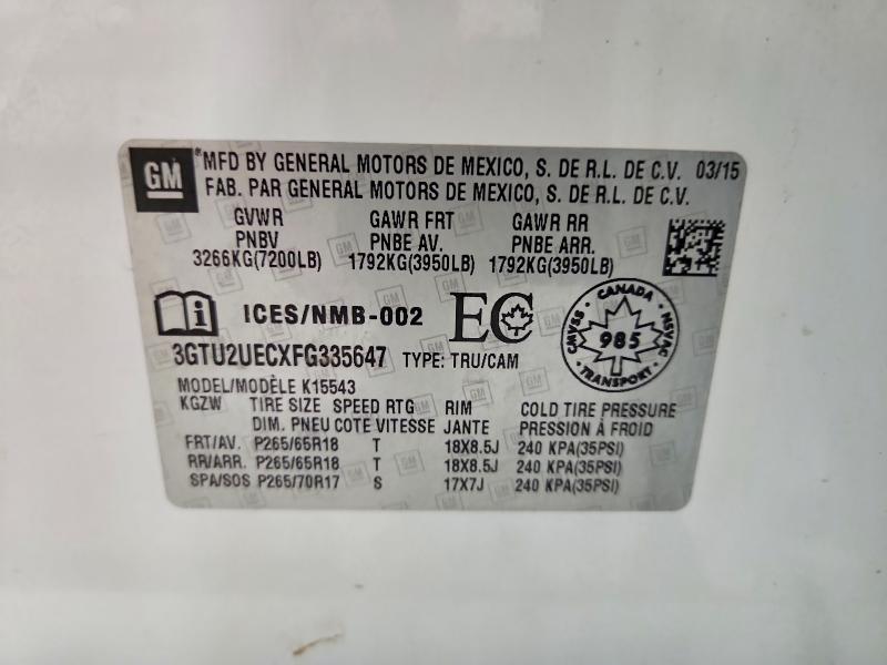 2015 Gmc Sierra მანქანა იყიდება აუქციონზე, vin: 3GTU2UECXFG335647, აუქციონის ნომერი: 59354666