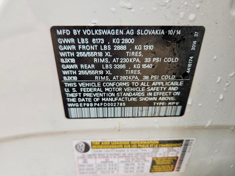 Aukcja sprzedaży 2015 Volkswagen Touareg, vin: WVGEF9BP4FD002785, numer aukcji: 61528886