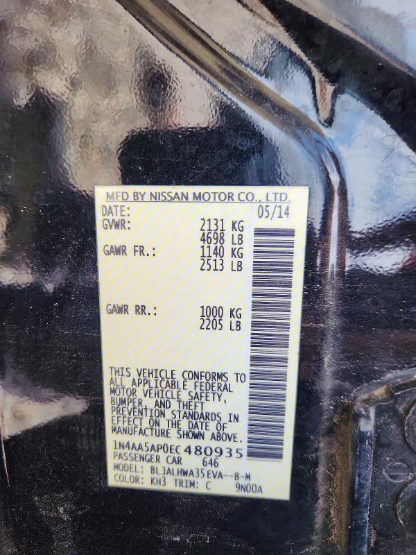 Продаж на аукціоні авто 2014 Nissan Maxima, vin: 1N4AA5AP0EC480935, номер лоту: 59642286