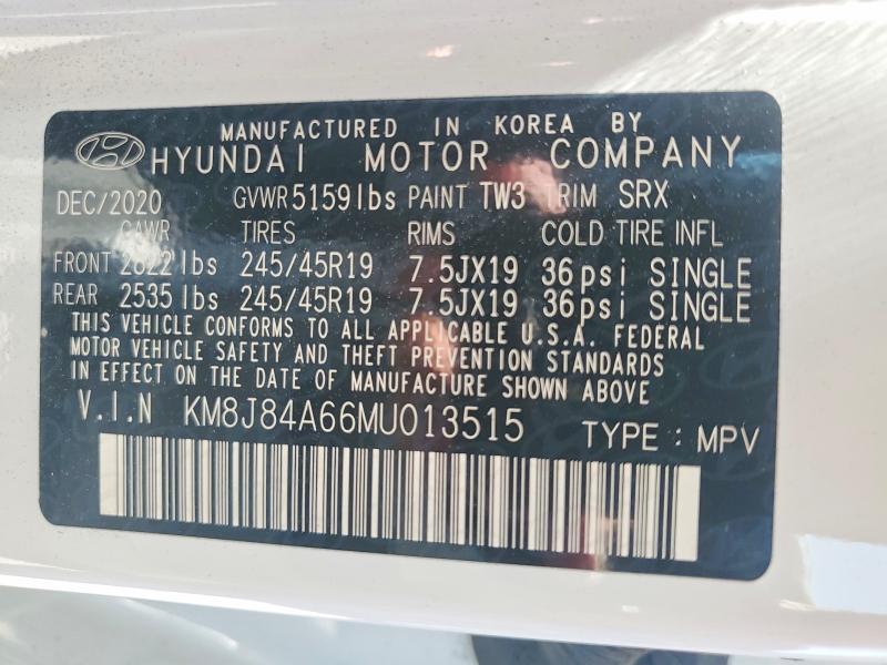 Aukcja sprzedaży 2021 Hyundai Nexo, vin: KM8J84A66MU013515, numer aukcji: 61541666