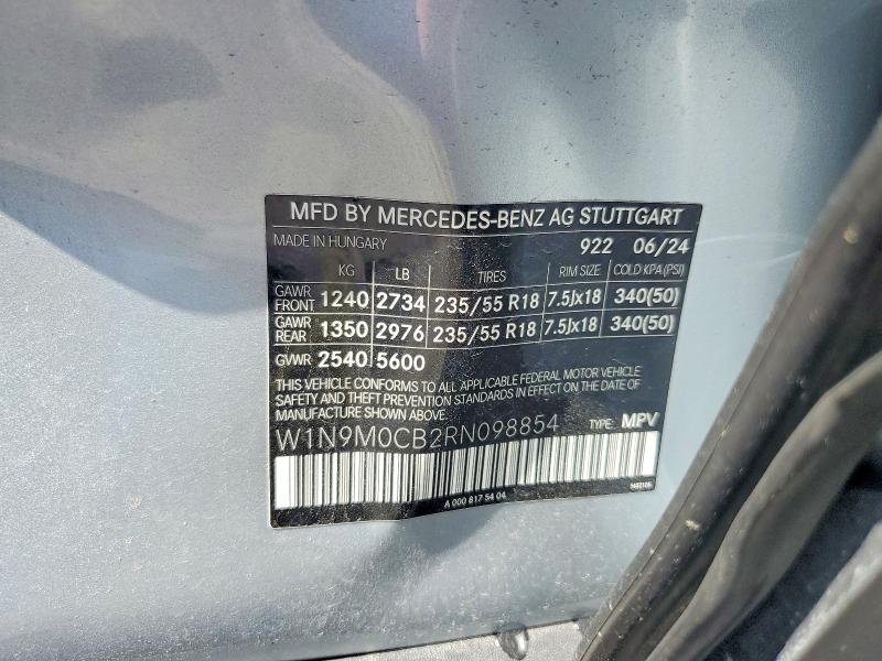 Aukcja sprzedaży 2024 Mercedes-benz Eqb, vin: W1N9M0CB2RN098854, numer aukcji: 62884646