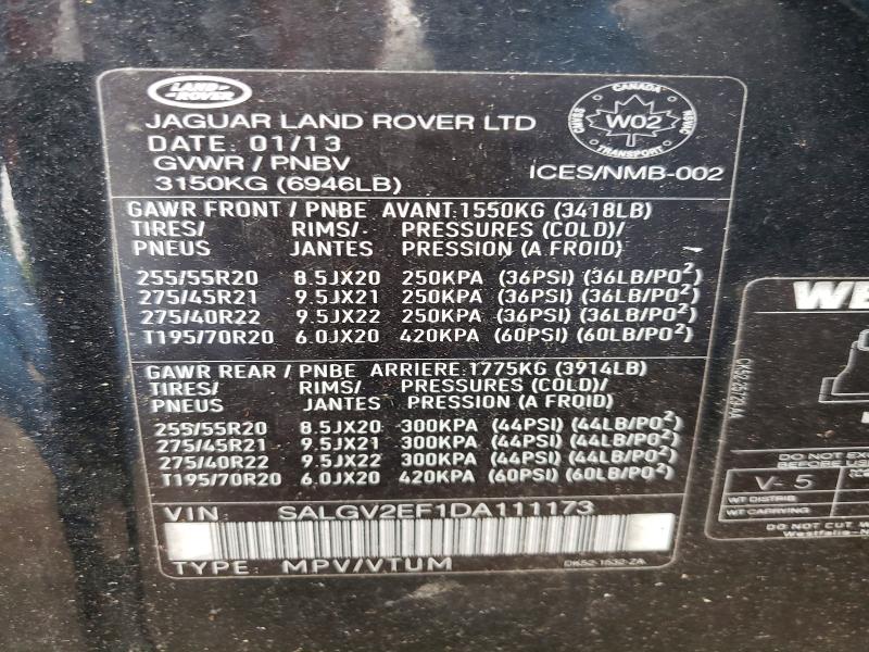 61565906 :رقم المزاد ، SALGV2EF1DA111173 vin ، 2013 Land Rover Range Rover مزاد بيع