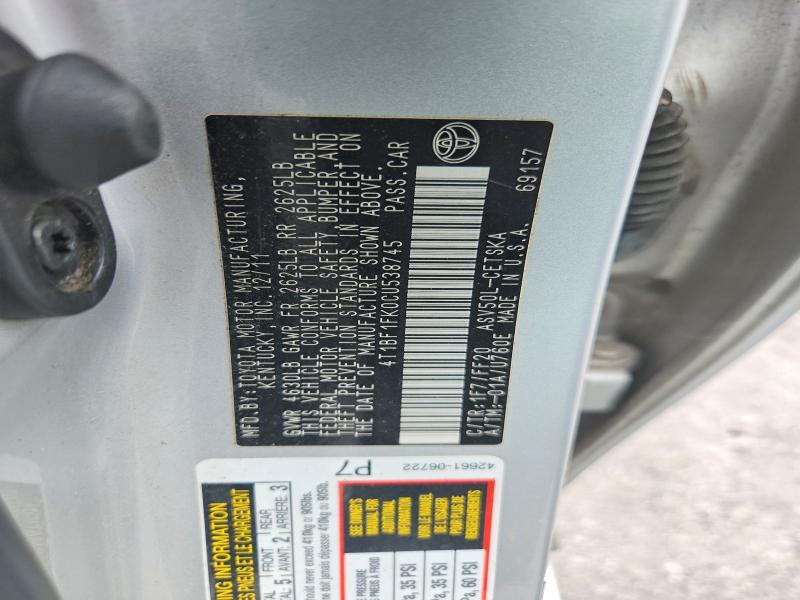Aukcja sprzedaży 2012 Toyota Camry, vin: 4T1BF1FK0CU538745, numer aukcji: 60737376