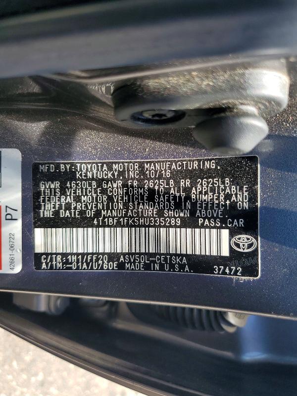 Продаж на аукціоні авто 2017 Toyota Camry, vin: 4T1BF1FK5HU335289, номер лоту: 62118876