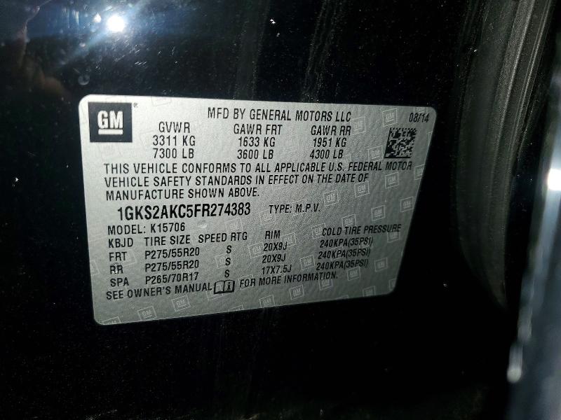 2015 Gmc Yukon მანქანა იყიდება აუქციონზე, vin: 1GKS2AKC5FR274383, აუქციონის ნომერი: 62287796