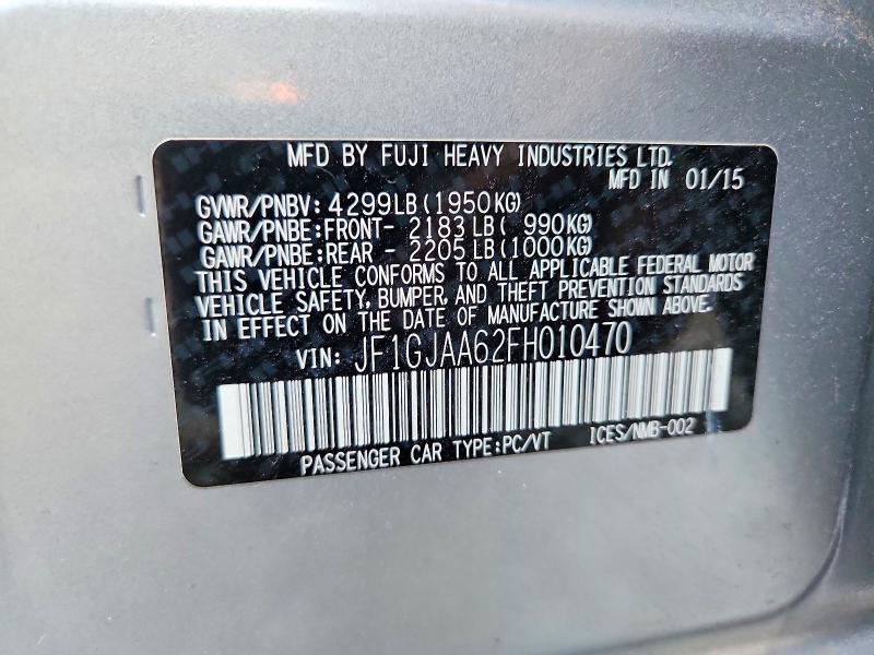 2015 Subaru Impreza მანქანა იყიდება აუქციონზე, vin: JF1GJAA62FH010470, აუქციონის ნომერი: 61391636