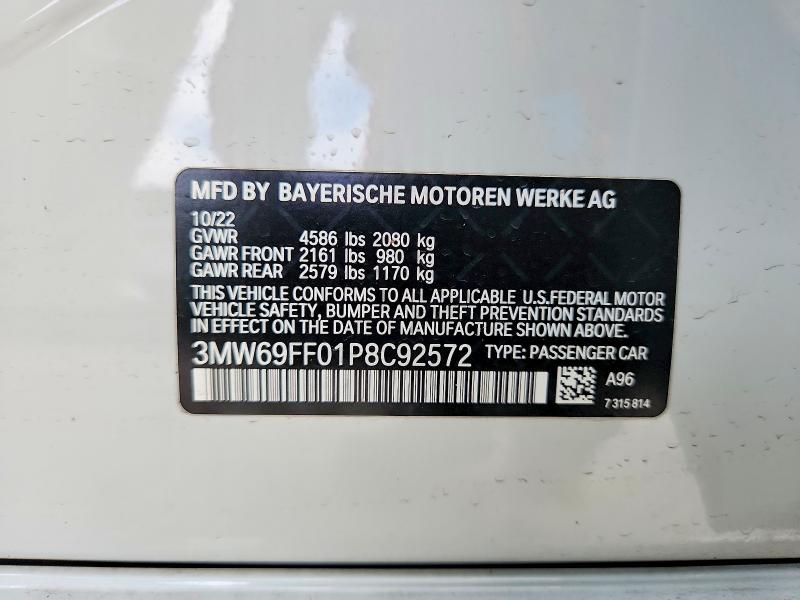 61103446 :رقم المزاد ، 3MW69FF01P8C92572 vin ، 2023 Bmw 330i مزاد بيع