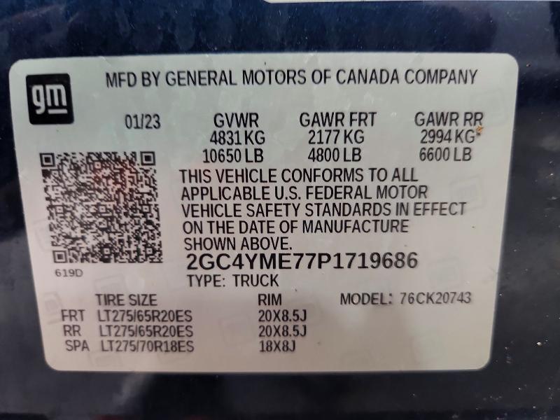 62042846 :رقم المزاد ، 2GC4YME77P1719686 vin ، 2023 Chevrolet Silverado مزاد بيع