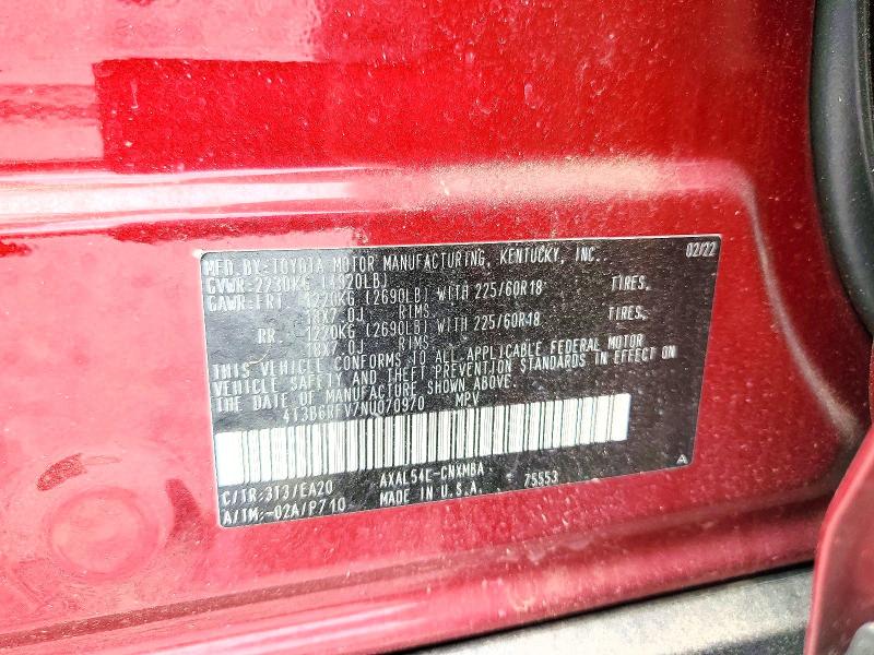 61606876 :رقم المزاد ، 4T3B6RFV7NU070970 vin ، 2022 Toyota Rav4 مزاد بيع