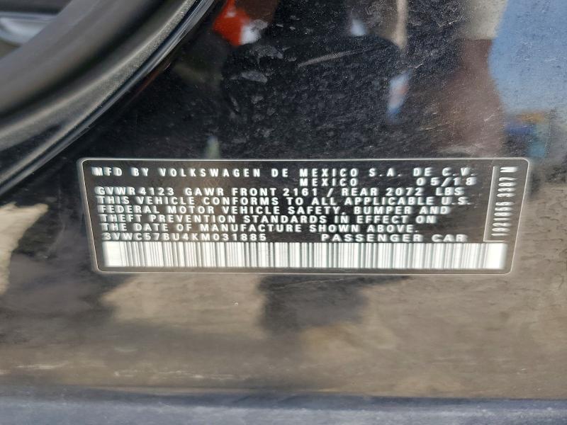 2019 Volkswagen Jetta მანქანა იყიდება აუქციონზე, vin: 3VWC57BU4KM031885, აუქციონის ნომერი: 62799326